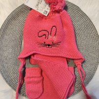 Зимен комплект шапка, шал и ръкавички за момиче 0-18м, снимка 6 - Бебешки шапки - 38558370