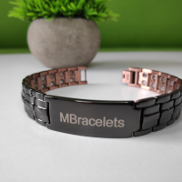 Титаниева Магнитна Гривна за Високо Кръвно, Черна с Надпис "MBracelets" (Код: T-380), снимка 1 - Гривни - 36495269