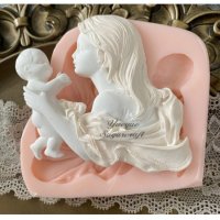 Майка повдигнала бебе голям силиконов молд форма фондан гипс шоколад декор украса , снимка 1 - Форми - 42346557