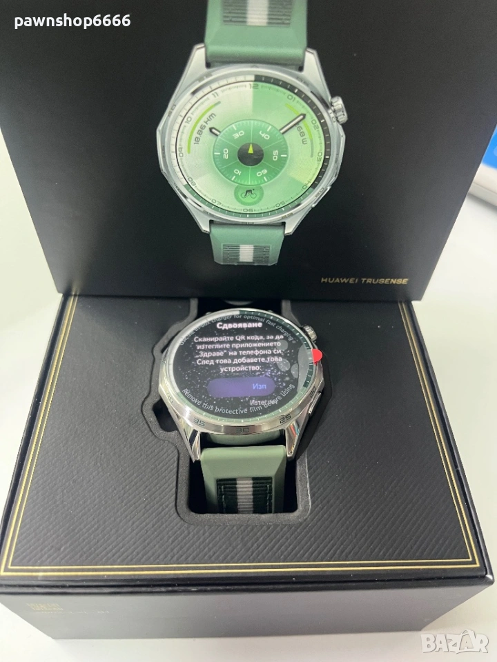 Смарт часовник HUAWEI WATCH GT 6 Green ATM-B19W Green Woven Strap 46 MM, GPS, ПУЛСОМЕР, SPO2, снимка 1