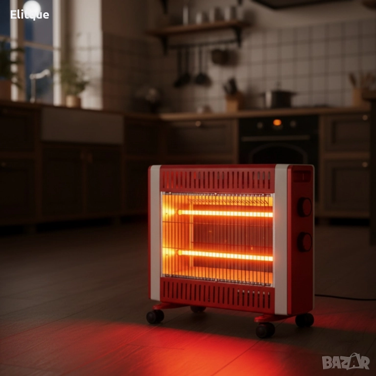 Кварцов отоплител 1500W с 2 степени и мобилни колелца – бързо и безопасно затопляне, снимка 1
