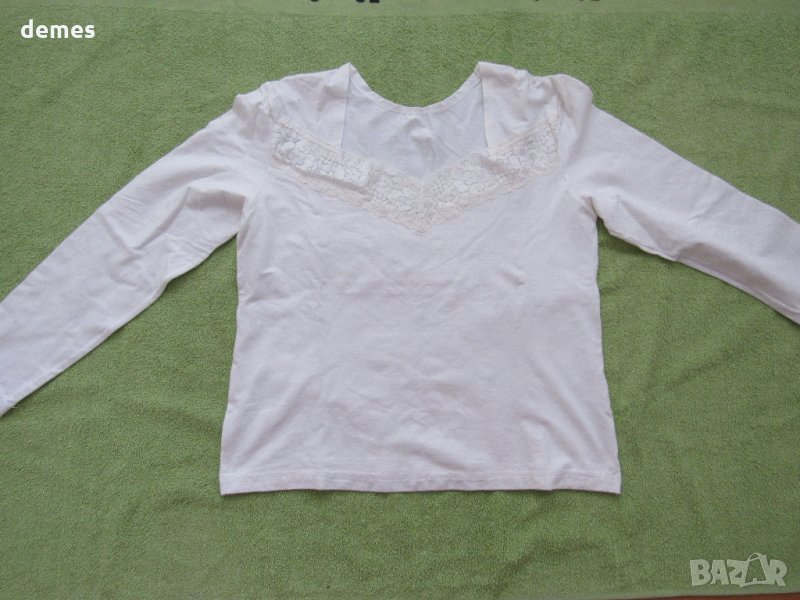  Бял дамски корсаж с дълъг ръкав, нов, размер М, снимка 1