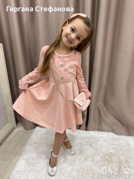 Нежна рокля с дантела и чанта Размери -4г.6г.8г.12г.14г. Цена -48 лв, снимка 1
