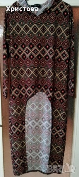 Дълга туника-рокля с качулка и къса предна част, L/XL, снимка 1