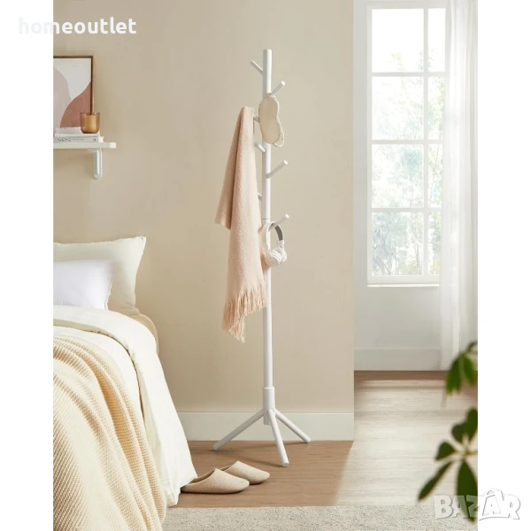 Дървена закачалка за дрехи с триъгълна основа и регулируема височина в бяло VASAGLE RCR04WT, снимка 1