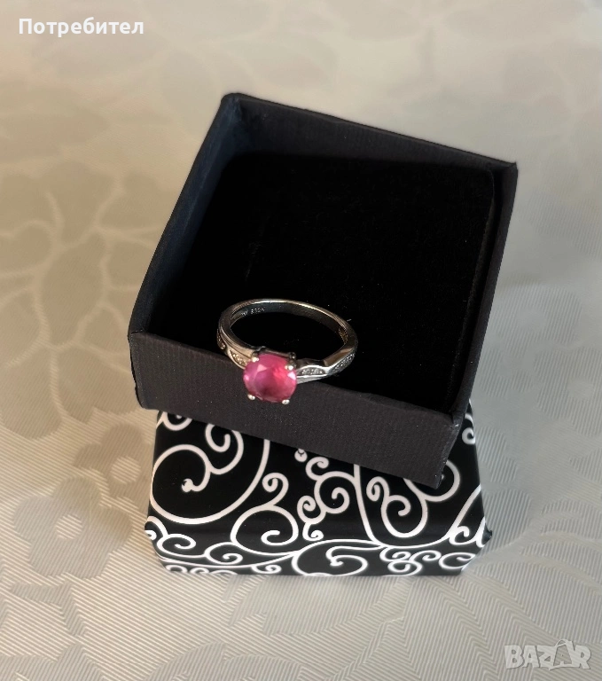 Сребърен пръстен с камъче , снимка 1