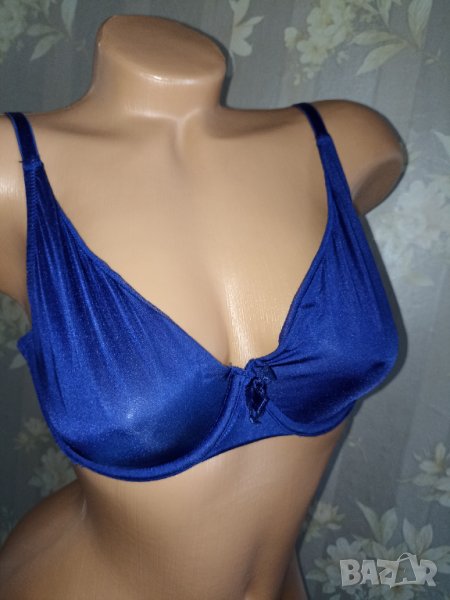 Тъмносин сутиен от микрофибър и тюл с меки чашки с банел 85 С, снимка 1