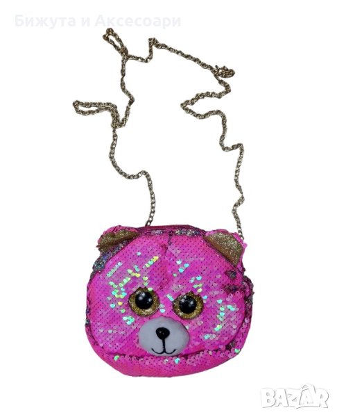 Детска чанта с форма на мече с цикламени пайети G:003, снимка 1