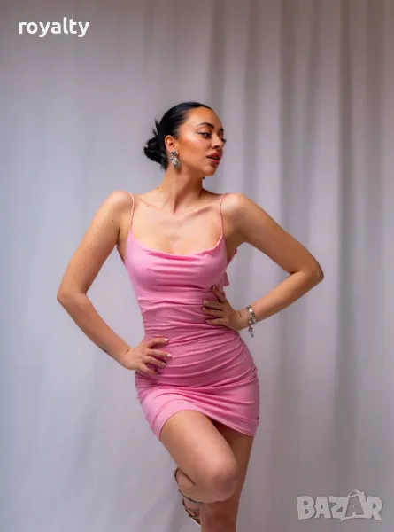 Розова стилна дамска рокля , снимка 1