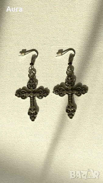 gothic cross dangle earrings, снимка 1