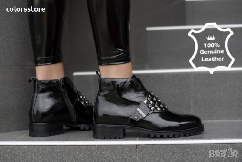 Равни боти - черен ЕСТЕСТВЕН лак - 989A-5-T128, снимка 1