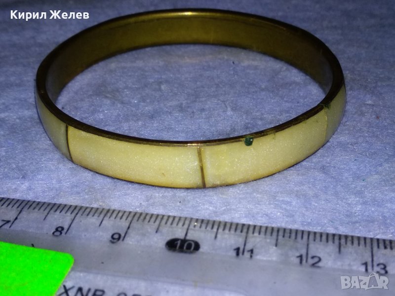 СТАРА БРОНЗОВА ТРАДИЦИОННА РЕТРО ГРИВНА с ШЛИФОВАН ПЕРЛЕН ЯСПИС РЪЧНА БИЖУТЕРСКА РАБОТА 37973, снимка 1