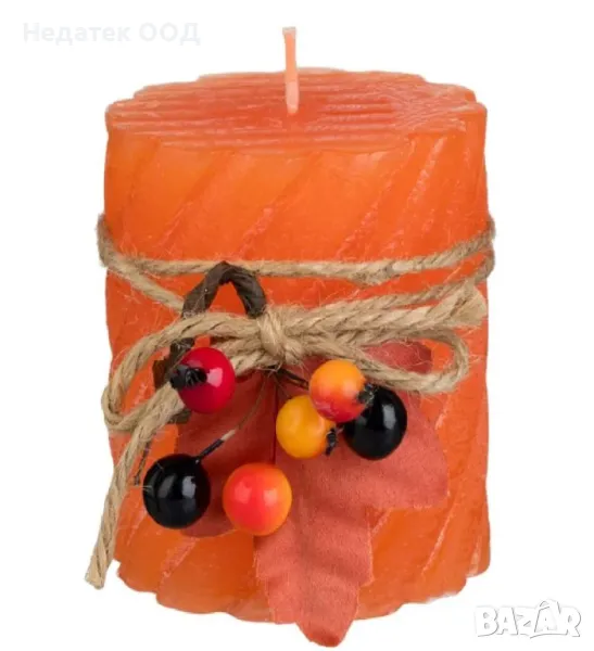 Декоративна Свещ, стълб, странични гънки, горски плодове, оранжев, 6,5x7,5 см, снимка 1