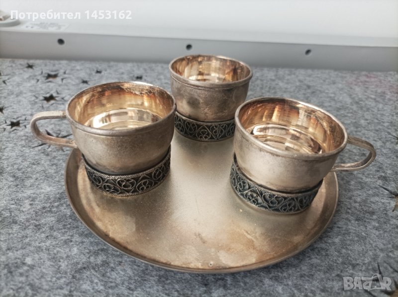 Антикварен руски сет за кафе с филигран , снимка 1