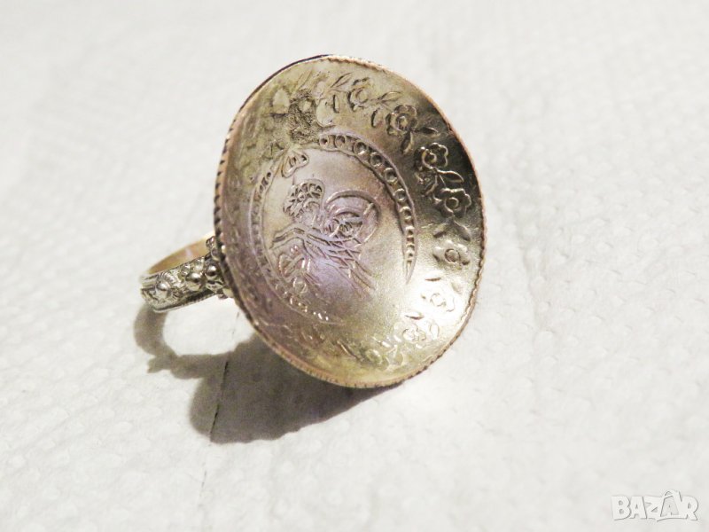 мъжки сребърен пръстен, Стар османски сребърен пръстен с голяма, тугра, тура, турски пръстен, снимка 1