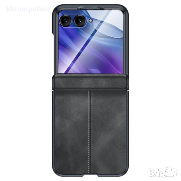 Кожен Калъф + Скрийн Протектор за Motorola Razr 60 Ultra 5G – Черен / Кафяв, Сгъваем Дизайн, снимка 1