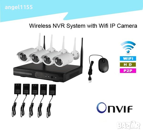 Безжични камери WiFi + 4канален NVR DVR - IP Wireless готов безжичен пакет, снимка 1