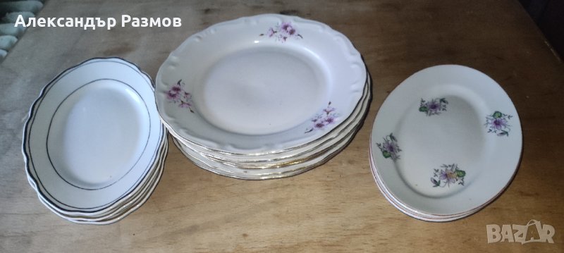 Сервиз чинии, порцеланови, с орнаменти+подаръци: 12+3 други +2 елипсовидни, снимка 1