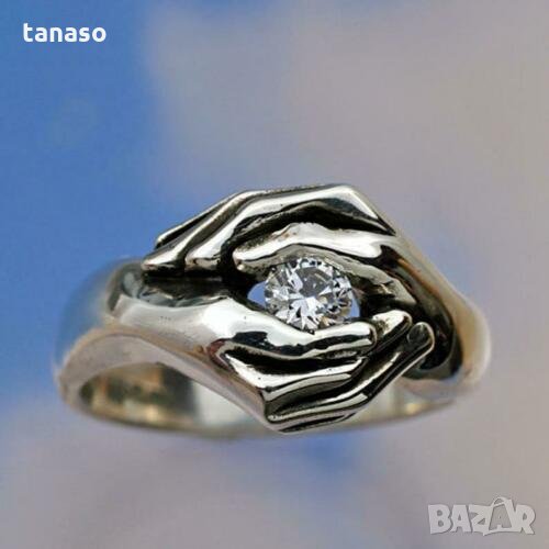 Пръстен с бял сапфир, посребрен, снимка 1