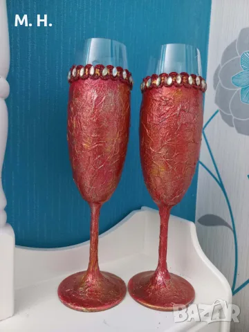 Ръчно декорирани чаши за шампанско , снимка 4 - Чаши - 56072066
