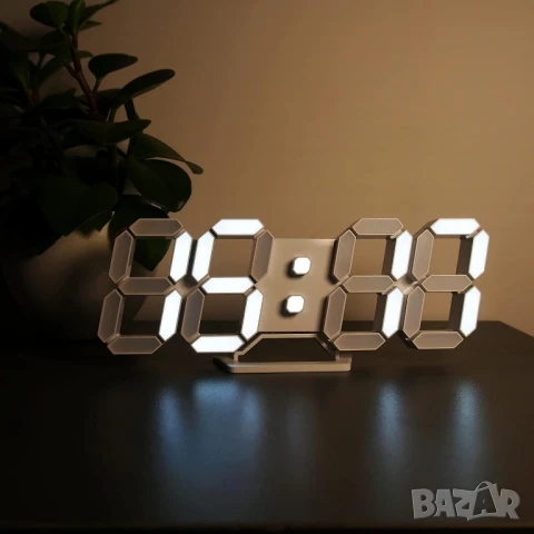 3D LED дигитален стенен часовник, дистанционно, температура, аларма, снимка 10 - Стенни часовници - 51422653