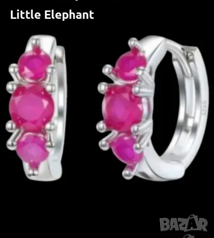 Сребърни обеци халки,бейсик,pink cristals/нови
