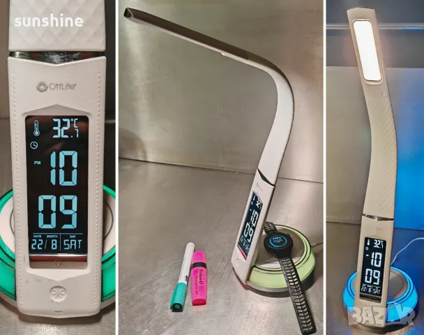 ВИДЕО * OttLite Wellness Настолна лампа, ClearSun LED, часовник, термометър, Wireless Charging, снимка 2 - Настолни лампи - 55883676