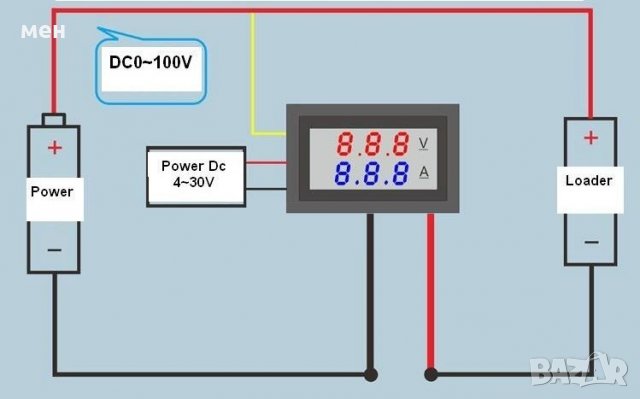 Волтметър-амперметър DC 100V/10А , снимка 4 - Друга електроника - 31869731
