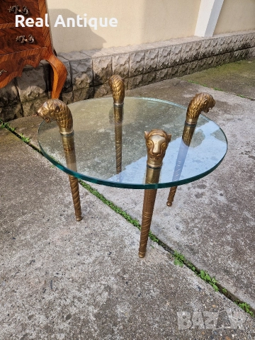 Уникална антикварна френска масичка стъкло с бронзови крака , снимка 5 - Антикварни и старинни предмети - 52648482