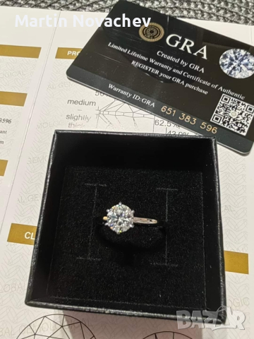 Сребърен пръстен с мойсанит (диамант), снимка 4 - Пръстени - 44453413
