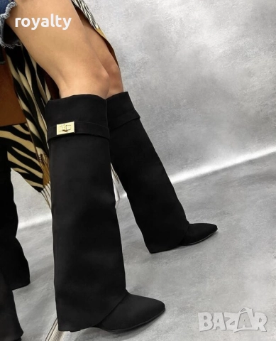 Ботуши на платформа - черен велур, снимка 4 - Дамски ботуши - 52067829