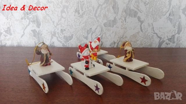 Новогодишна играчка дървена шейничка с дядо коледа, снимка 3 - Декорация за дома - 52806546