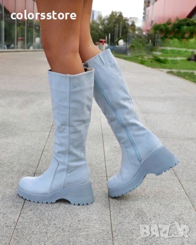 Ботуши на платформа - светлосин велур - BSX10