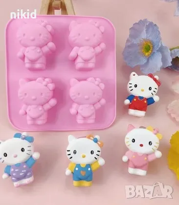 4 Коте Кити цял ръст Hello Kitty силиконов молд форма фондан шоколад гипс сапун, снимка 4 - Форми - 47683686