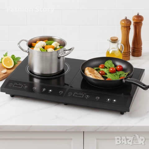 Двоен индукционен котлон Royalty Line RL-DIP4000.2 - 1400W+2000W, 80°C- 270°C, Кристална плоча, Тайм, снимка 2 - Котлони - 51913433