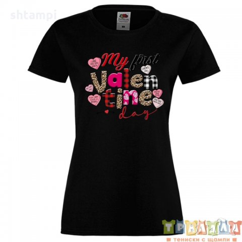 Дамска тениска Свети Валентин My 1st Valentine Day 1, снимка 2 - Тениски - 35546896