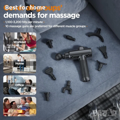Масажиращ пистолет за дълбоко тъканно масажиране, преносимо устройство за мускулен масаж , снимка 2 - Масажори - 54161382