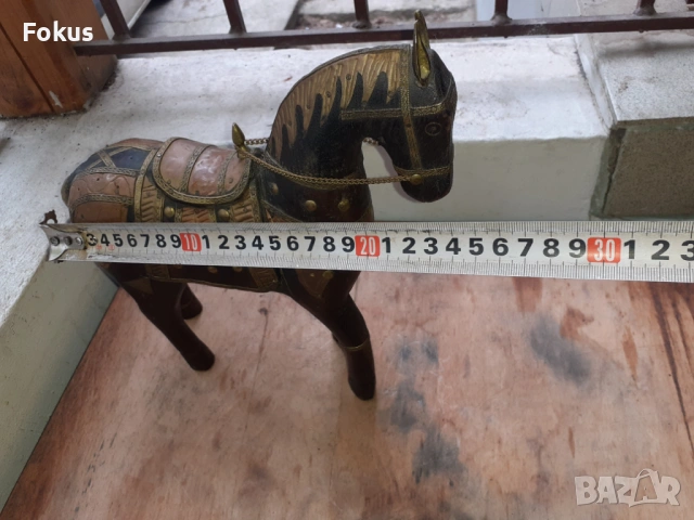 Старо антикварно дървено конче с месинг статуетка фигура кон, снимка 6 - Антикварни и старинни предмети - 54220587