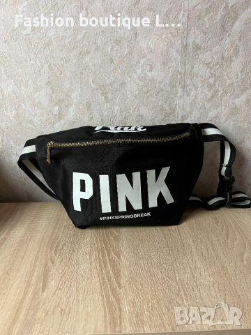 Victoria’s Secret Черна чанта с бяла лента и надпис PINK дължината се регулира 🖤 , снимка 5 - Чанти - 44737143