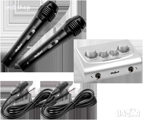 Караоке Миксер пулт 2 канален, 2 микрофонни входа, комплект 2 микрофона, снимка 1