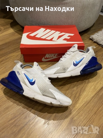 €160  Мъжки маратонки Nike Air Max 270 (Бяло/Синьо) Размер EU 46 UK 11 ползвани, снимка 10 - Маратонки - 52461745
