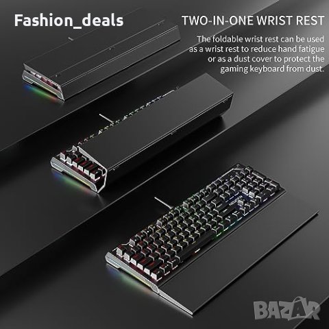 Нова Механична геймърска кабелна клавиатура с RGB подсветка и сгъваема подложка за китката, снимка 2 - Клавиатури и мишки - 42427061
