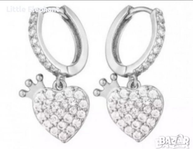 Sale Сребърни висящи обеци колекция"Hearts with crown",white/нови