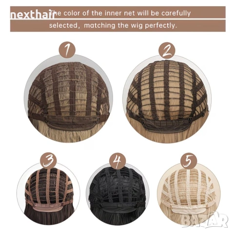 Перлено руса перука каре с бретон - 30 см, снимка 8 - Аксесоари за коса - 54254657