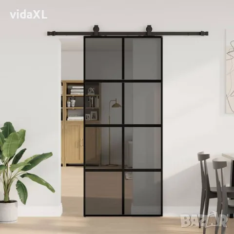 vidaXL Плъзгаща се врата с комплект обков Черно 90x205 cm（SKU: 3375836）, снимка 2 - Дограми - 56109303