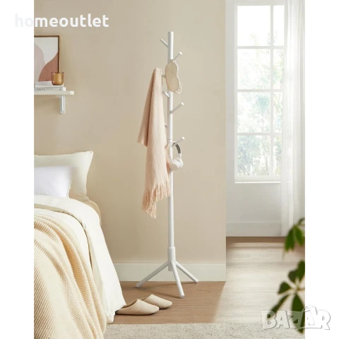Дървена закачалка за дрехи с триъгълна основа и регулируема височина в бяло VASAGLE RCR04WT, снимка 1