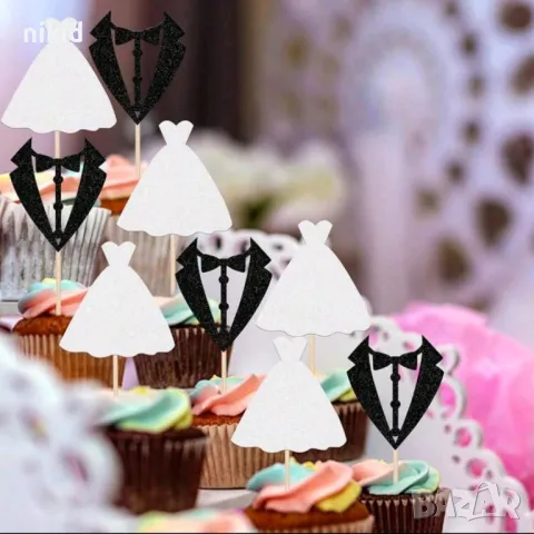 костюм младоженец булка рокля топер топери сватба моминско ергенско парти декор за торта мъфини , снимка 2 - Други - 50146193