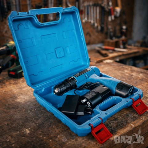 Комплект безжичен винтоверт с Led осветление, батерия и куфар - всичко под ръка, снимка 3 - Винтоверти - 53890057