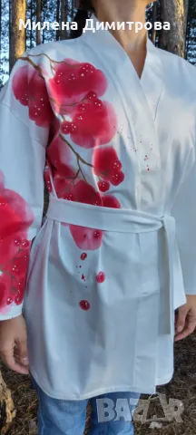 Ръчно рисувано сатенирано кимоно , снимка 11 - Сака - 48865711