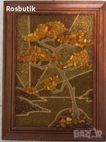 Антикварна съветска картина от естествен балтийски жълт кралски кехлибар . Размер 25см/17см. , снимка 5 - Антикварни и старинни предмети - 53326692